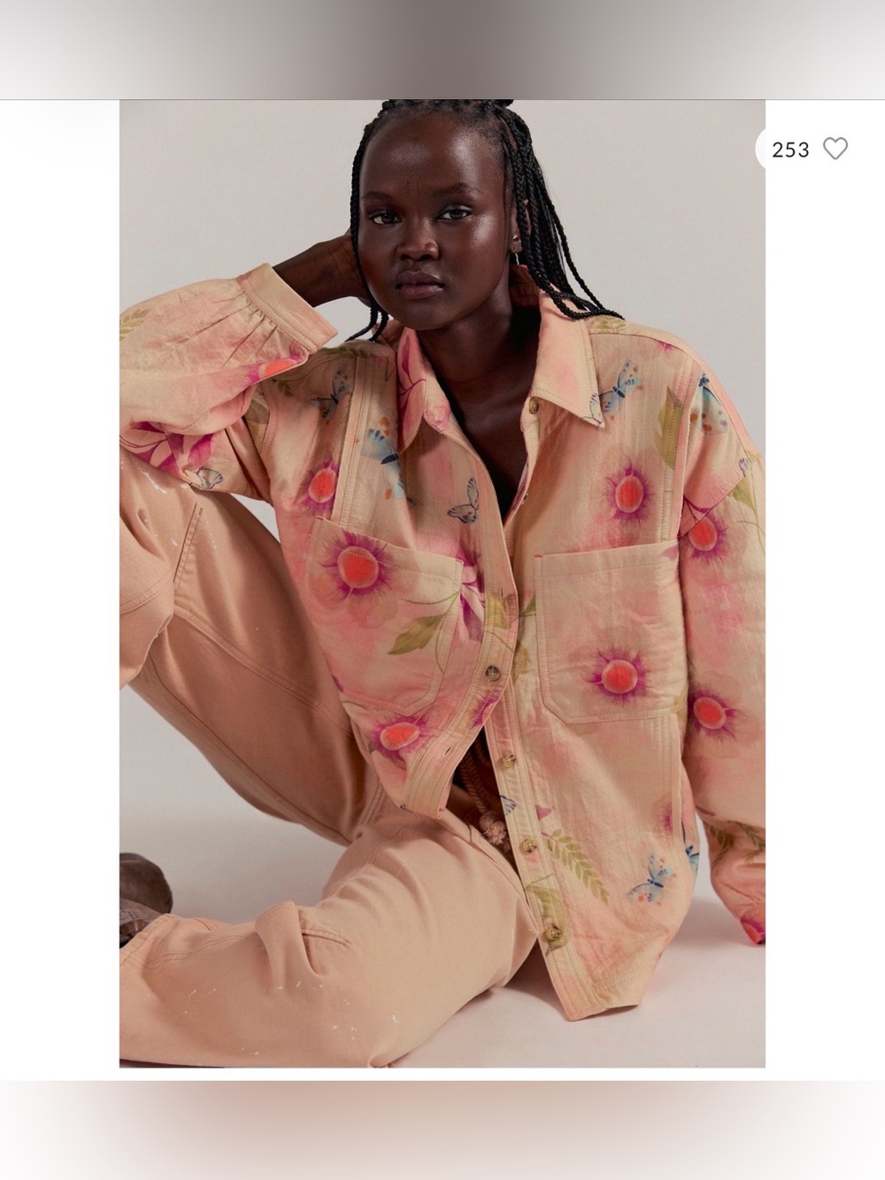 We The Free Petina Garden Printed Button Down in peach pink wash combo